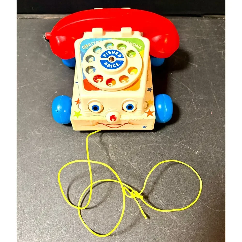 Vintage 1985 Fisher Price Chatter Phone #747 Telephone Pull Toy with Moving Eyes